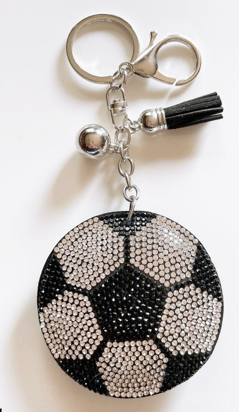 Rhinestone Soccer Keyring Keychain